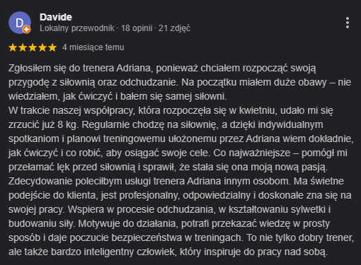 opinia Dawida o trenerze Adrianie Wyszomirski z Pragi Południe