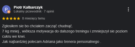 opinia Piotrka o trenerze Adrianie Wyszomirski z Pragi Południe